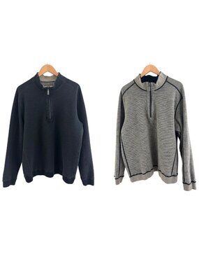 Tommy Bahama Mens Reversible Gray Knit 1/4 Zip Pullover Sweatshirt Sweater XL